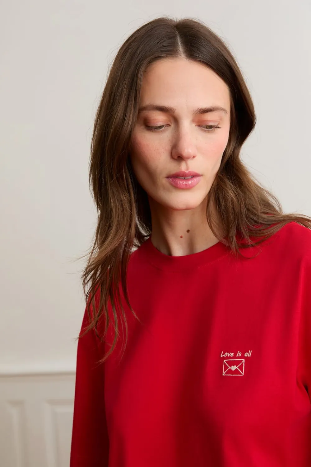Hot ETAM Camiseta de manga corta con la inscripción «love is all» de algodón ROJO