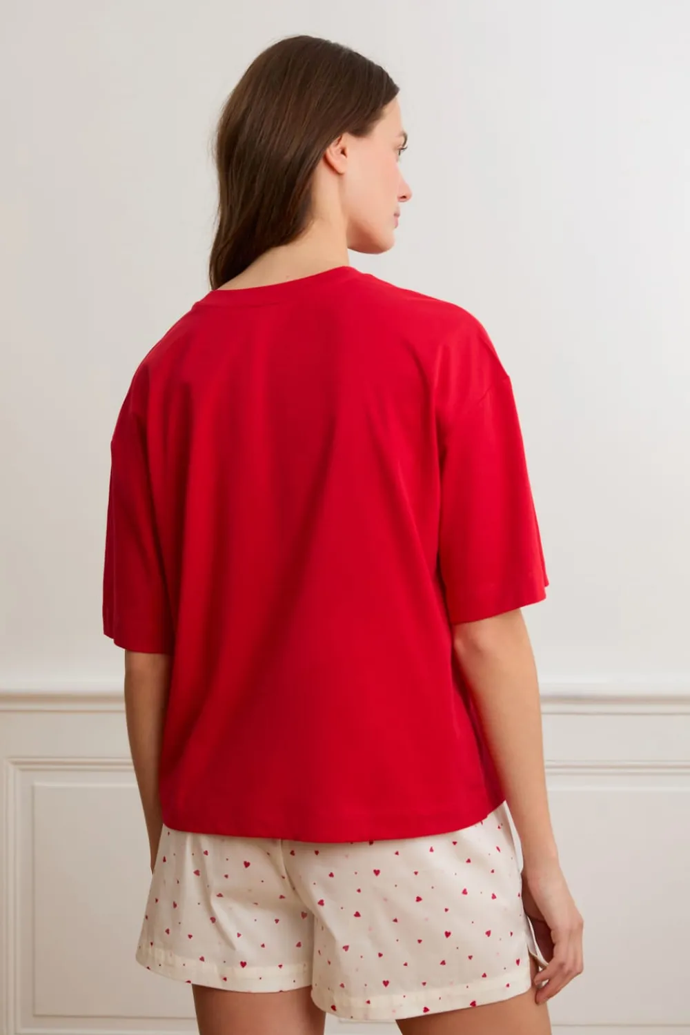 Hot ETAM Camiseta de manga corta con la inscripción «love is all» de algodón ROJO