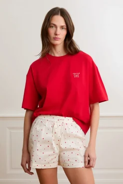 Hot ETAM Camiseta de manga corta con la inscripción «love is all» de algodón ROJO