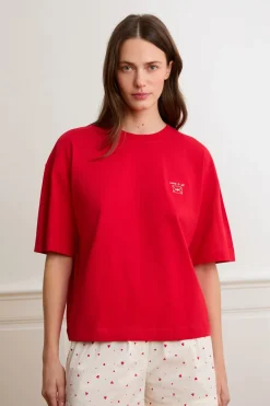 Hot ETAM Camiseta de manga corta con la inscripción «love is all» de algodón ROJO