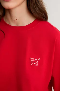 Hot ETAM Camiseta de manga corta con la inscripción «love is all» de algodón ROJO