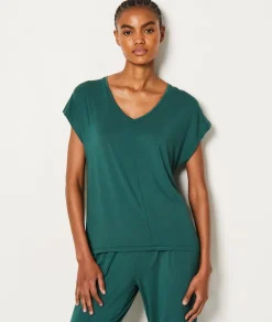 New ETAM Camiseta de manga corta de pijama de modal VERDE ABETO