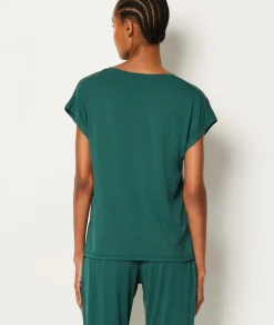 New ETAM Camiseta de manga corta de pijama de modal VERDE ABETO