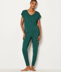 New ETAM Camiseta de manga corta de pijama de modal VERDE ABETO