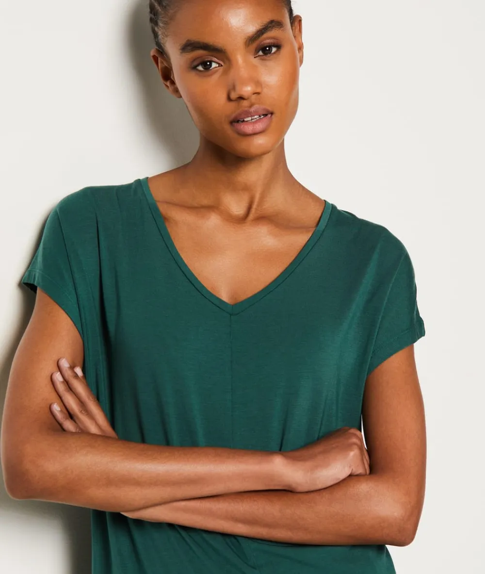 New ETAM Camiseta de manga corta de pijama de modal VERDE ABETO