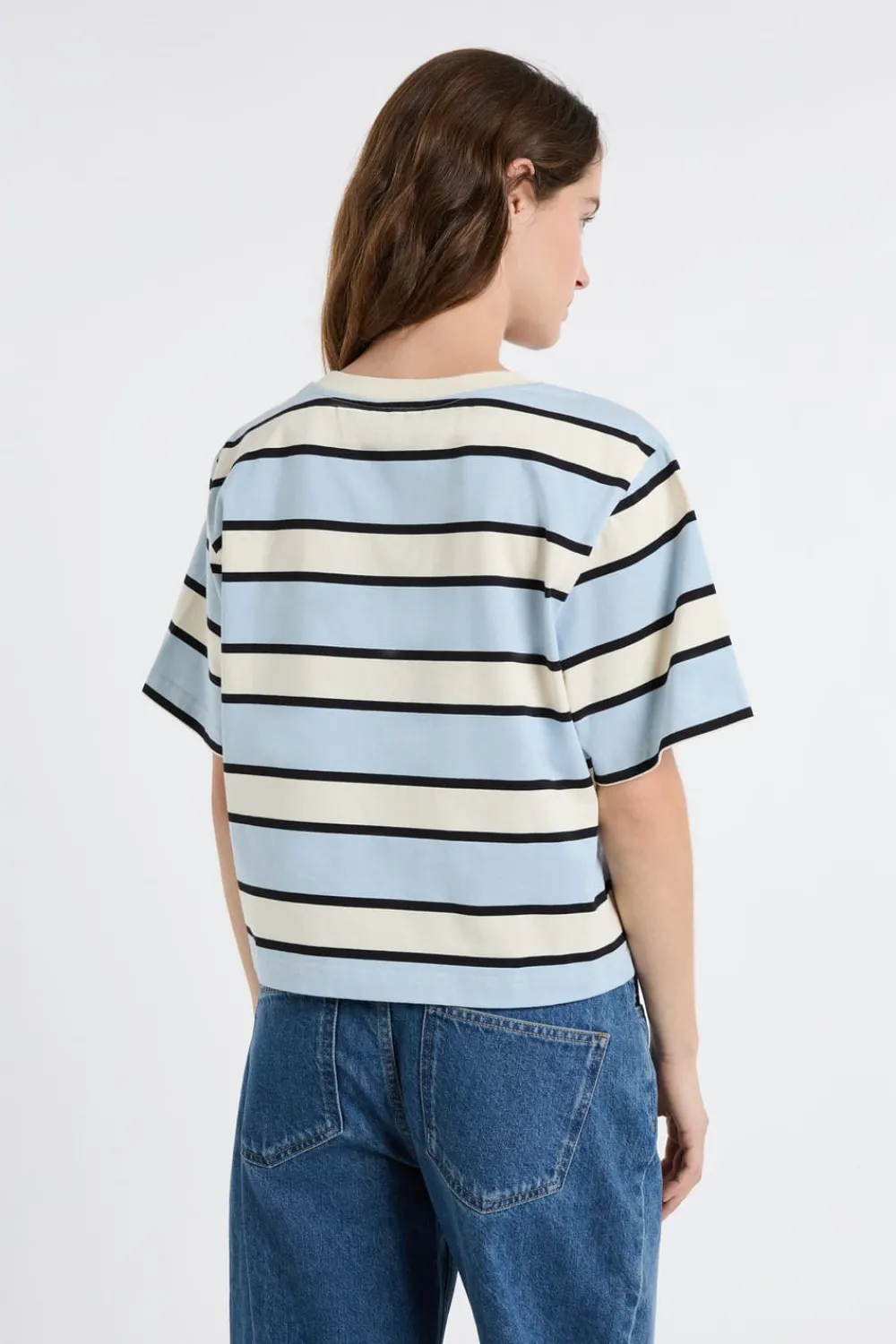 Sale ETAM Camiseta de manga corta de algodón a rayas AZUL
