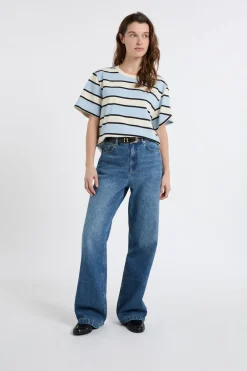 Sale ETAM Camiseta de manga corta de algodón a rayas AZUL