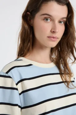 Sale ETAM Camiseta de manga corta de algodón a rayas AZUL