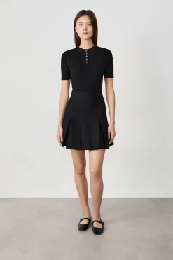 Best ETAM camiseta de manga corta de canalé con cuello abotonado NEGRO