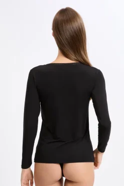 Online ETAM Camiseta de manga larga con cuello en V de tejido térmico NEGRO