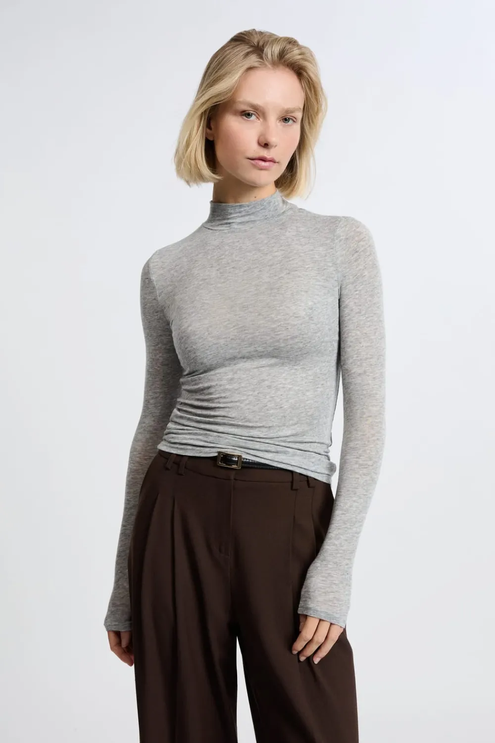 Clearance ETAM Camiseta de manga larga con cuello alto y lana GRIS