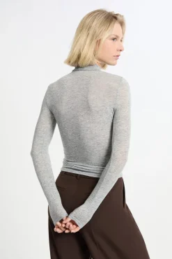Clearance ETAM Camiseta de manga larga con cuello alto y lana GRIS