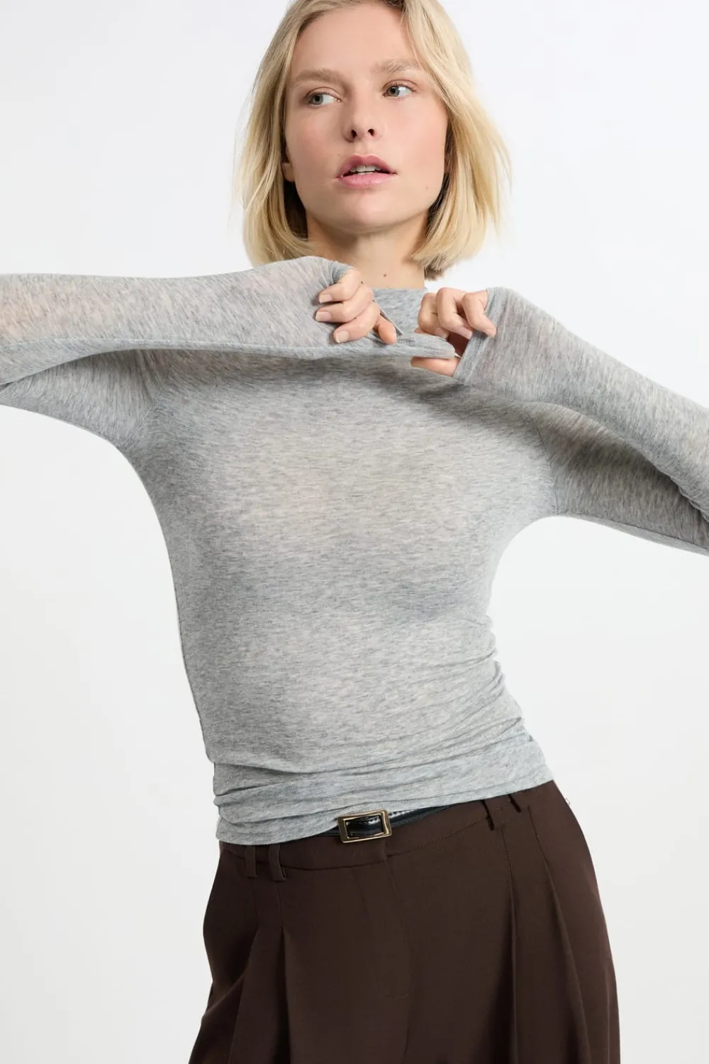 Clearance ETAM Camiseta de manga larga con cuello alto y lana GRIS