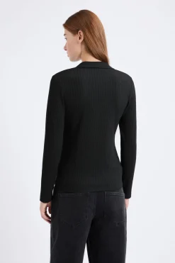 Sale ETAM Camiseta de manga larga con cuello en V NEGRO
