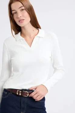 ETAM Camiseta de manga larga con cuello en V BLANCO