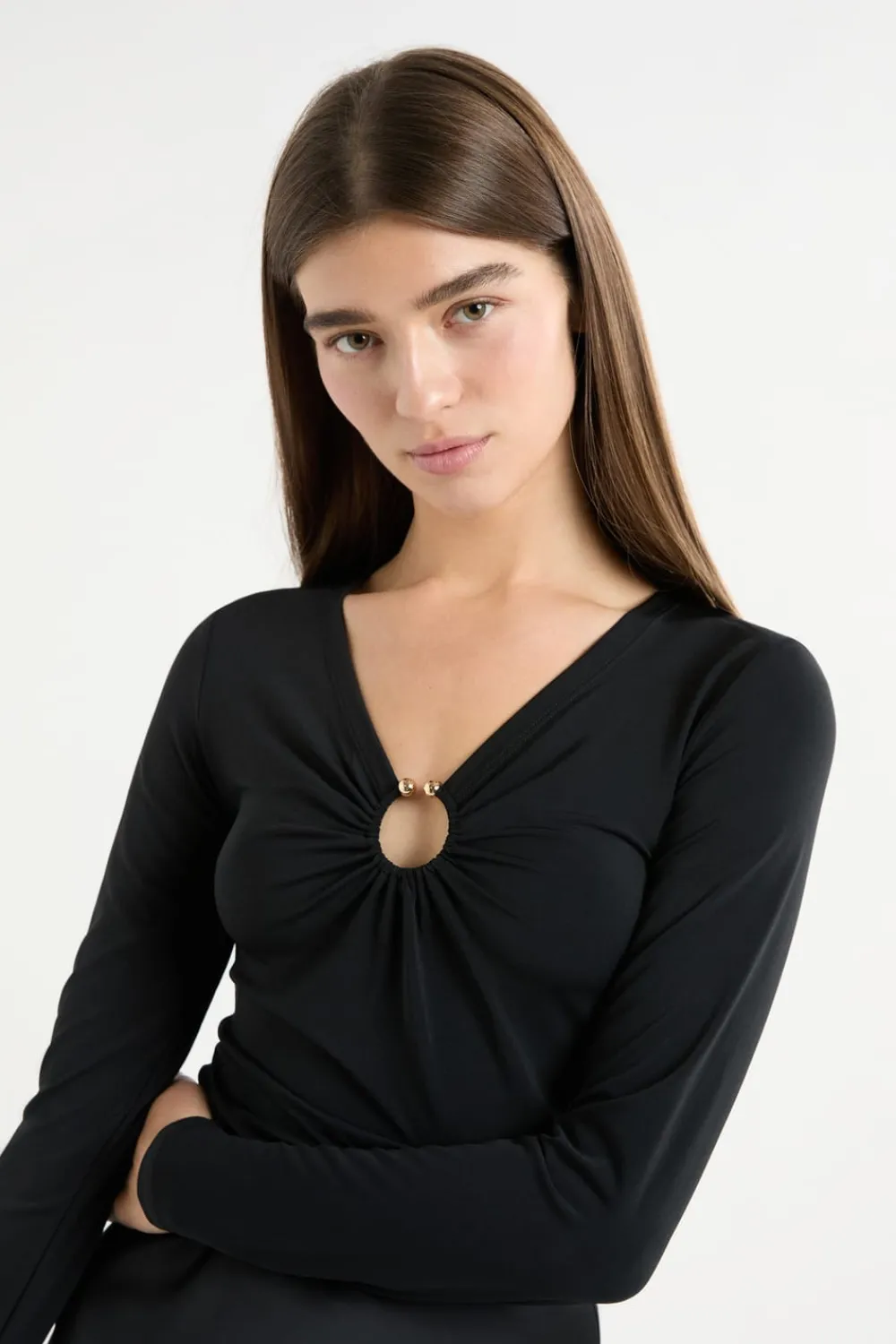 Clearance ETAM Camiseta de manga larga con anilla NEGRO