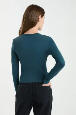 Outlet ETAM Camiseta de manga larga de algodón VERDE PATO