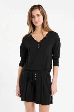 Outlet ETAM Camiseta de manga larga de pijama de modal NEGRO