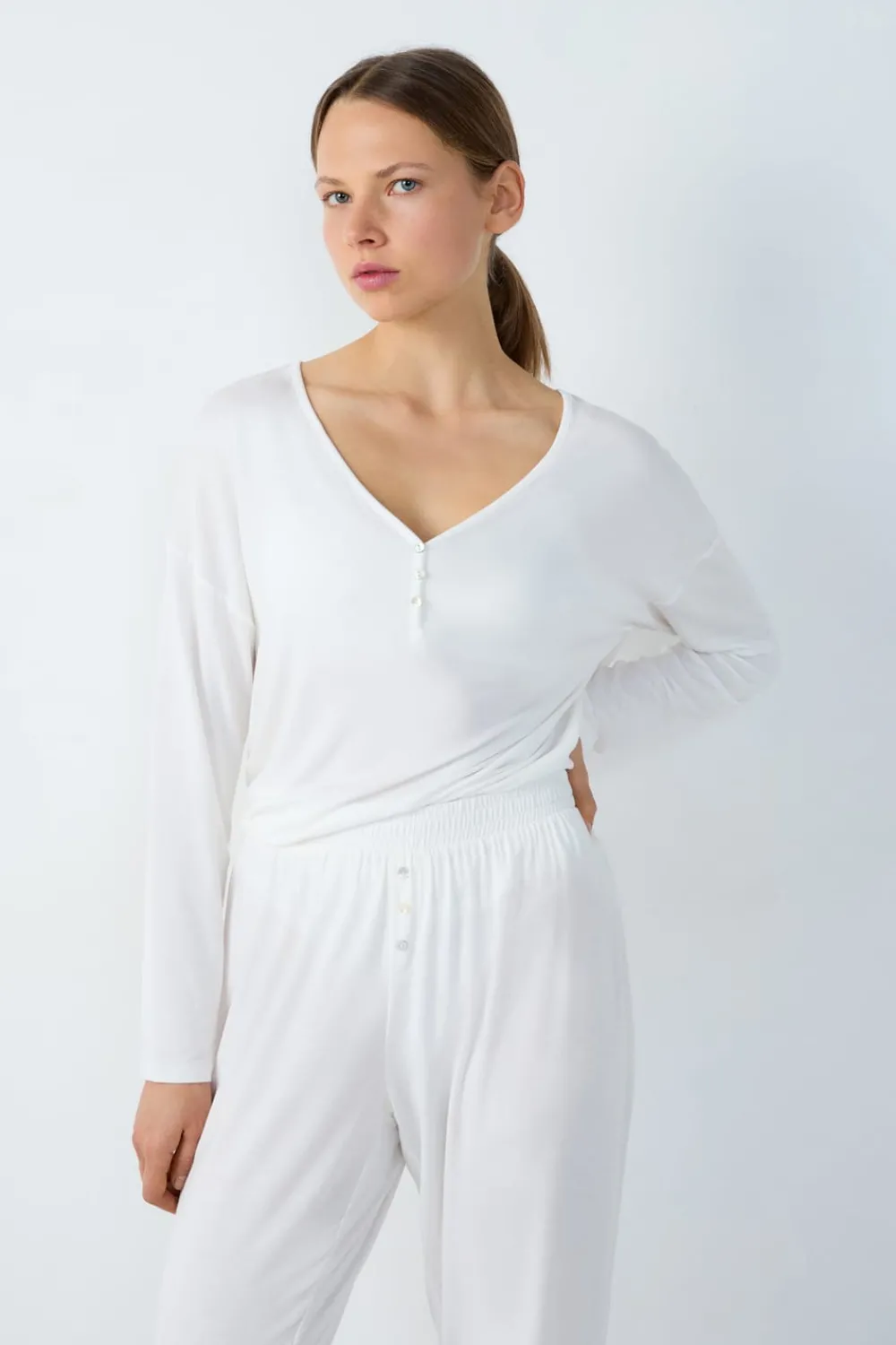 Best ETAM Camiseta de manga larga de pijama de modal CRUDO