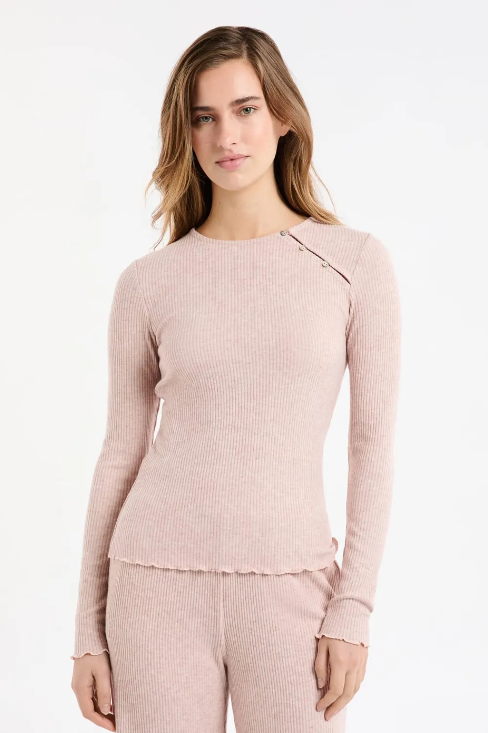 Best ETAM Camiseta de pijama acanalada con botones ROSA EMPOLVADO