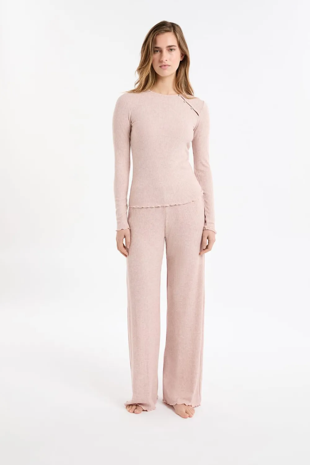 Best ETAM Camiseta de pijama acanalada con botones ROSA EMPOLVADO