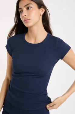 Best ETAM Camiseta de pijama con cuello redondo y algodón AZUL REAL