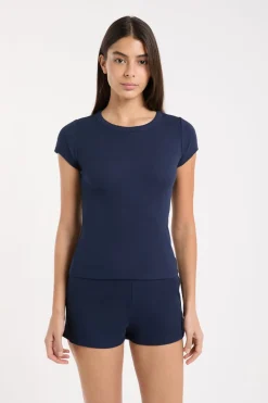 Best ETAM Camiseta de pijama con cuello redondo y algodón AZUL REAL