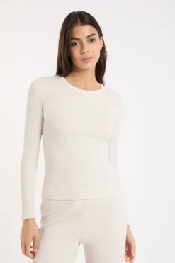 Hot ETAM Camiseta de pijama con cuello redondo y algodón BEIGE