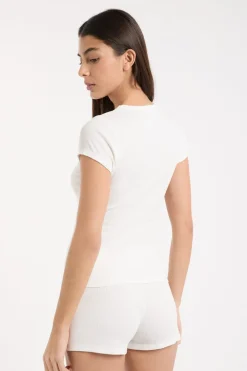 Sale ETAM Camiseta de pijama con cuello redondo y algodón BLANCO