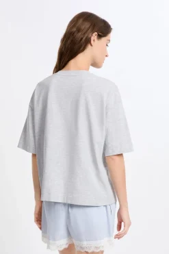 Best ETAM Camiseta de pijama de algodón con estampado de gatos GRIS