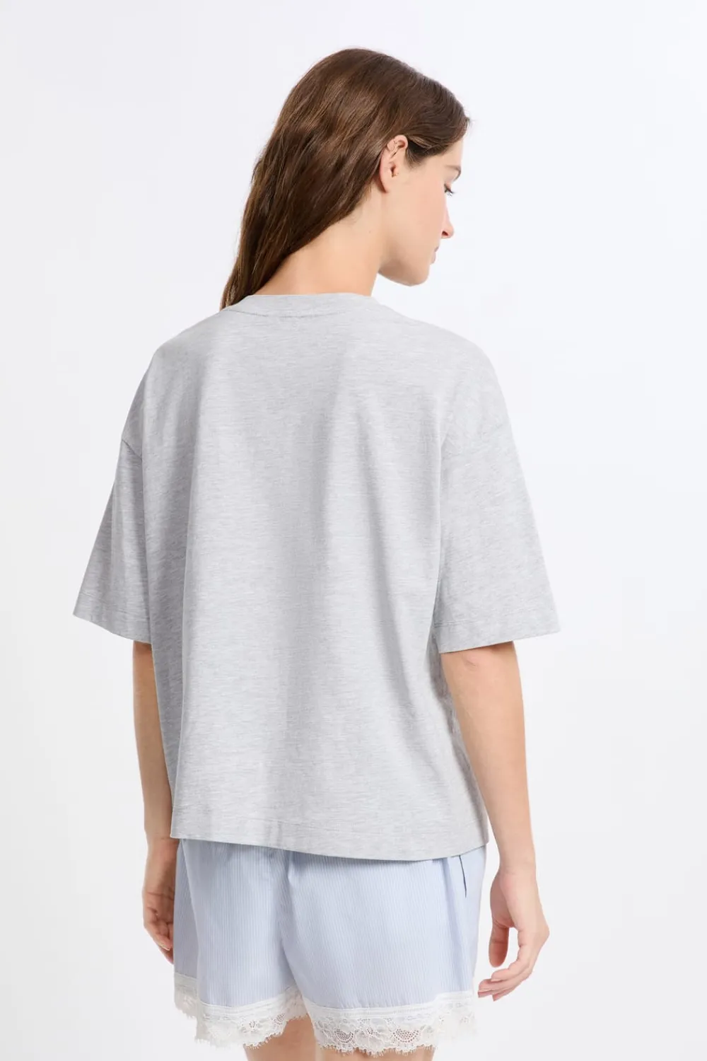 Best ETAM Camiseta de pijama de algodón con estampado de gatos GRIS