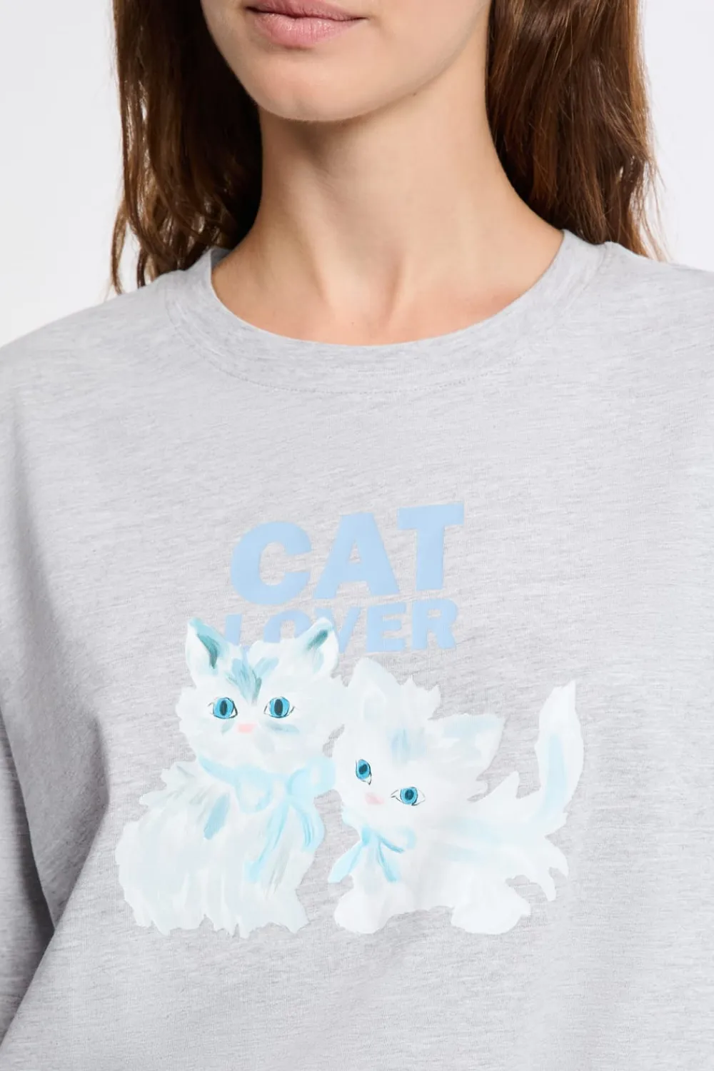 Best ETAM Camiseta de pijama de algodón con estampado de gatos GRIS