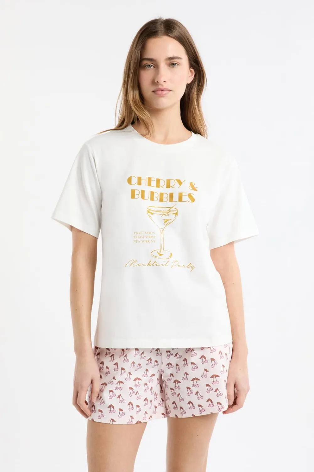Clearance ETAM Camiseta de pijama de algodón estampada BLANCO