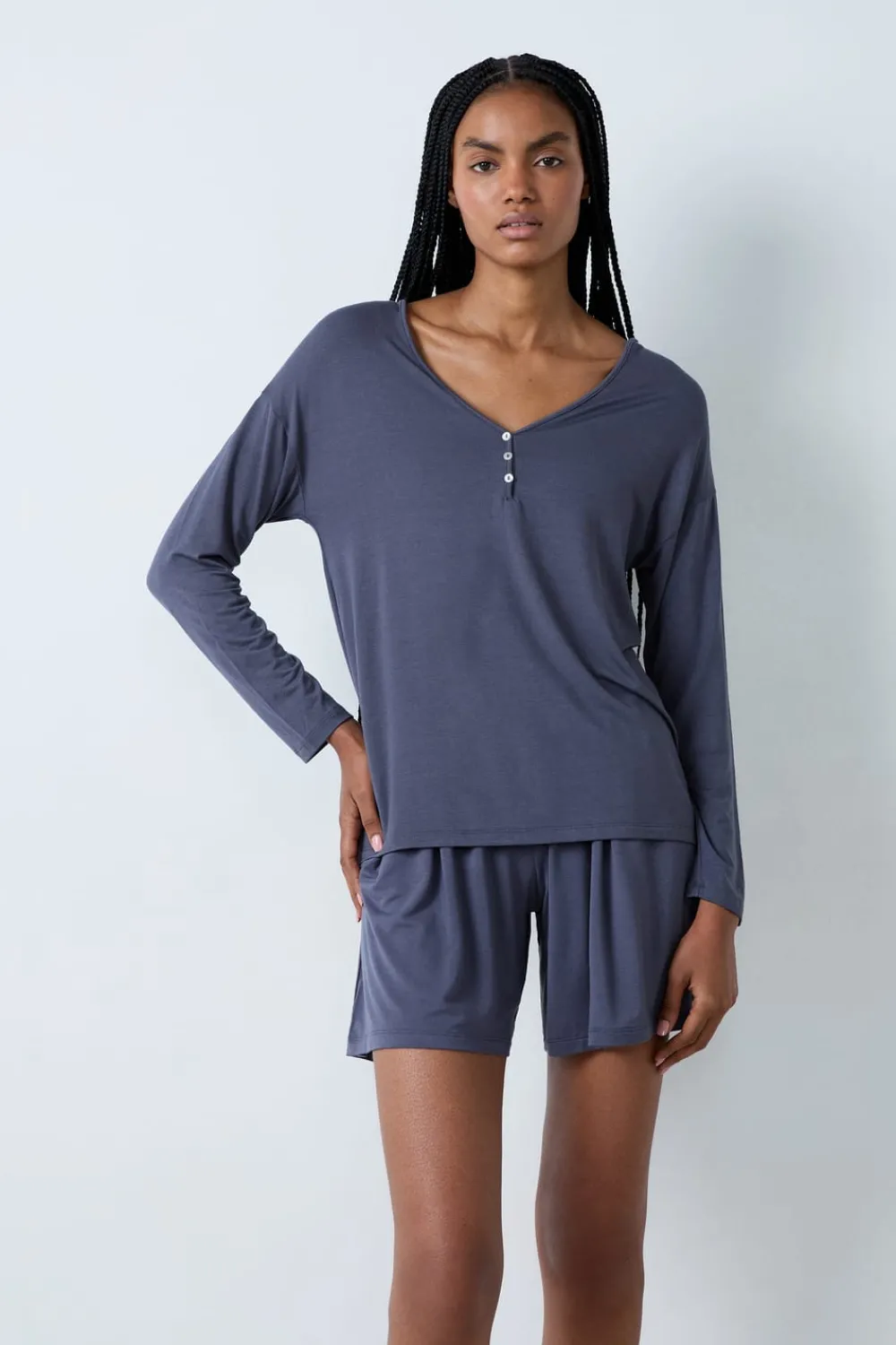 ETAM Camiseta de pijama de manga larga de modal GRIS