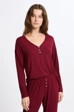 Hot ETAM Camiseta de pijama de manga larga BURDEOS GRANATE