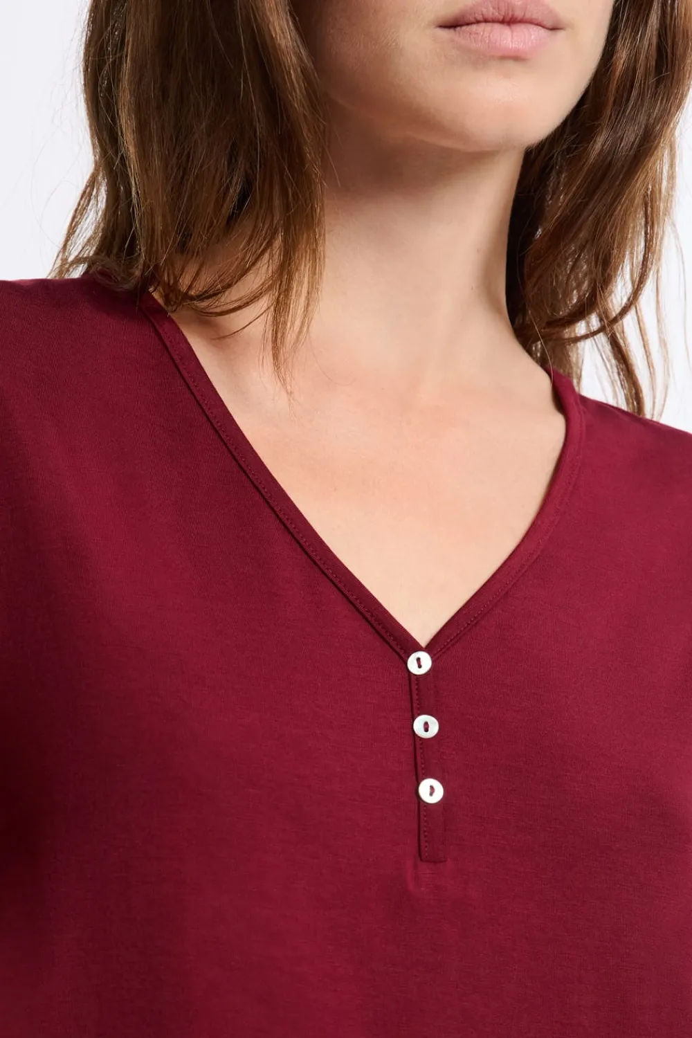Hot ETAM Camiseta de pijama de manga larga BURDEOS GRANATE