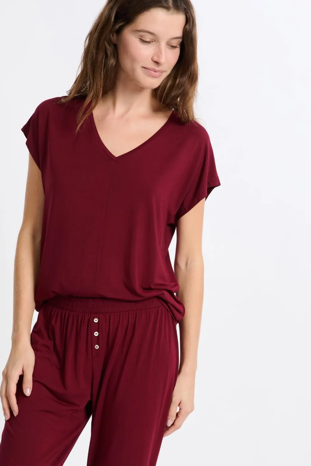 Clearance ETAM Camiseta de pijama de manga corta BURDEOS GRANATE