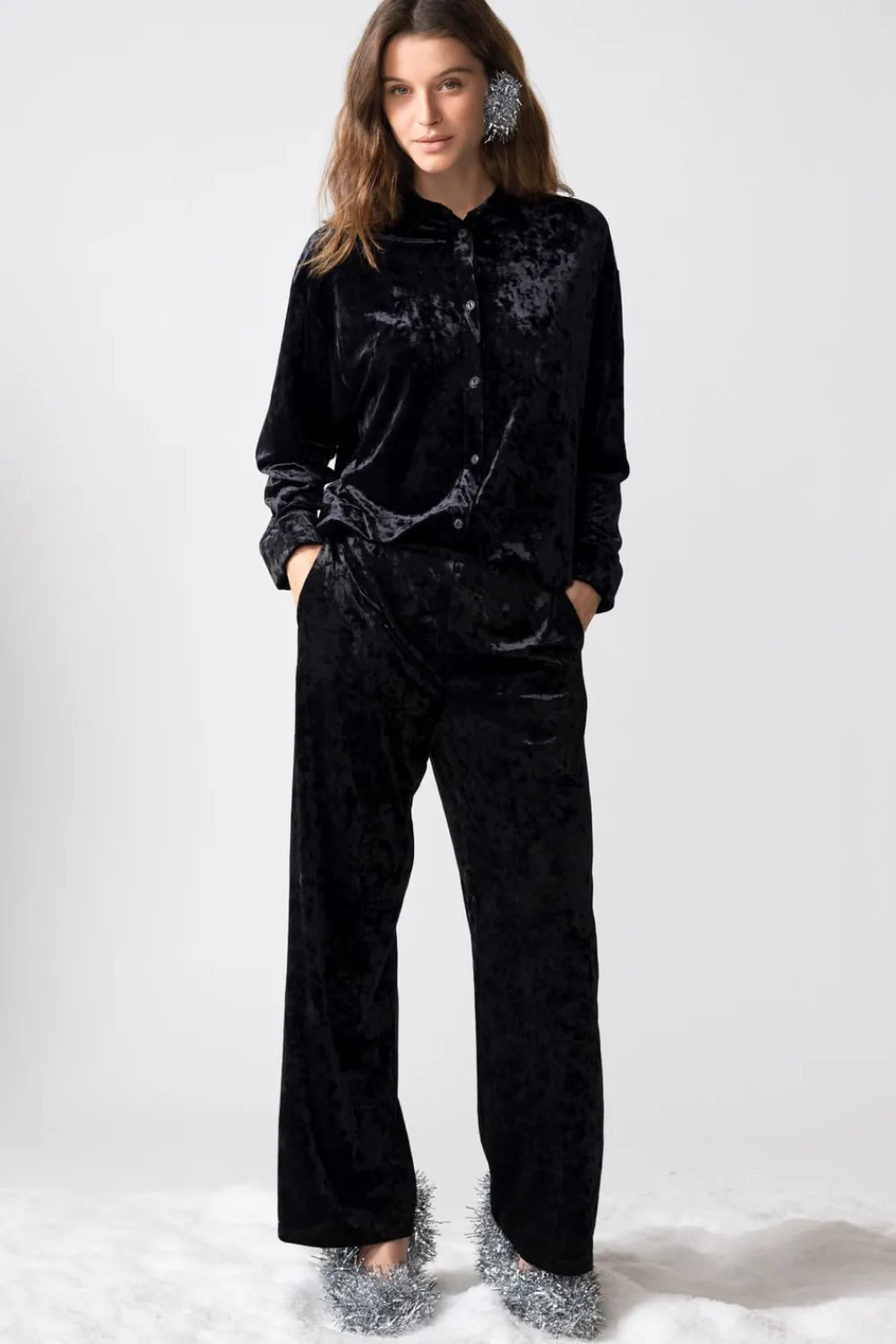 Best ETAM Camiseta de pijama de terciopelo NEGRO