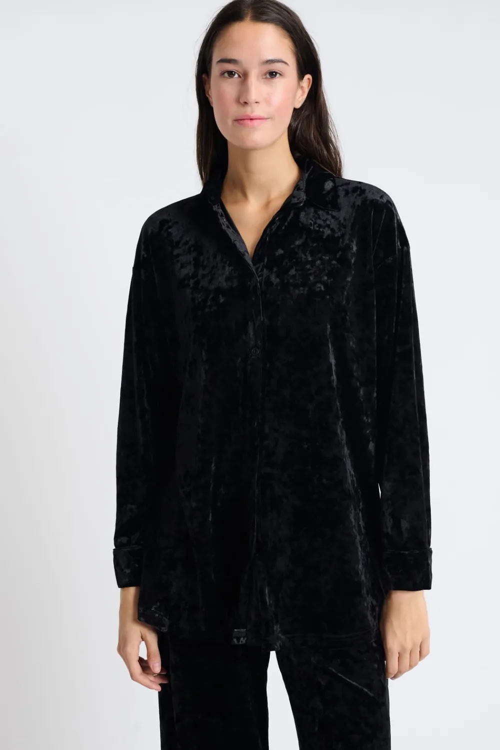 Best ETAM Camiseta de pijama de terciopelo NEGRO