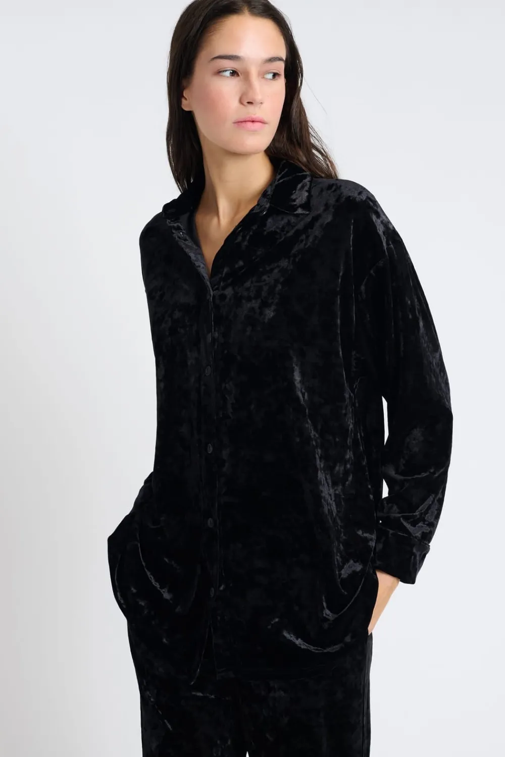Best ETAM Camiseta de pijama de terciopelo NEGRO