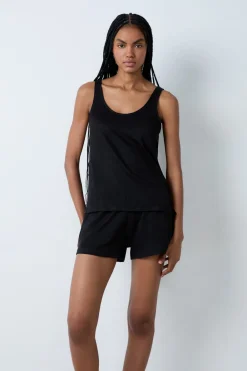 Discount ETAM Camiseta de tirantes 100% lino NEGRO