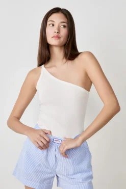 Best ETAM Camiseta de tirantes asimétrica de algodón BLANCO