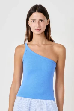 ETAM Camiseta de tirantes asimétrica de algodón AZUL CLARO