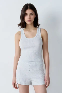 Sale ETAM Camiseta de tirantes de algodón acanalado GRIS