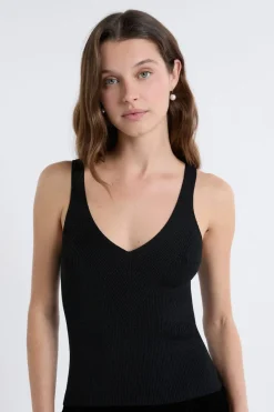 ETAM Camiseta sin mangas acanalada brillante NEGRO
