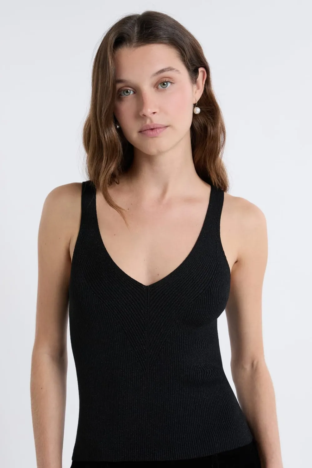 ETAM Camiseta sin mangas acanalada brillante NEGRO