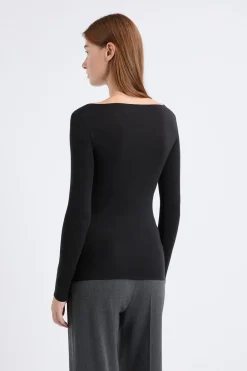 Clearance ETAM Camiseta térmica con cuello barco NEGRO