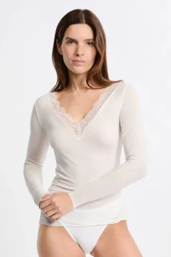 New ETAM Camiseta térmica con cuello en V y cashmere CRUDO