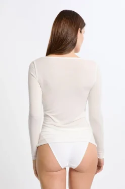 New ETAM Camiseta térmica con cuello en V y cashmere CRUDO