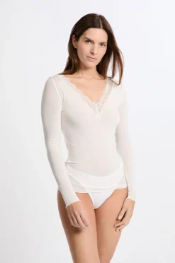 New ETAM Camiseta térmica con cuello en V y cashmere CRUDO